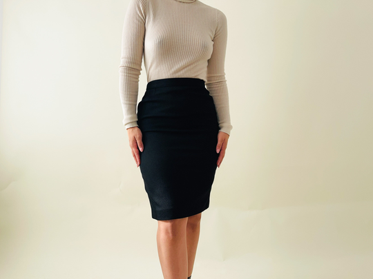 Vintage Wool Black Pencil Skirt