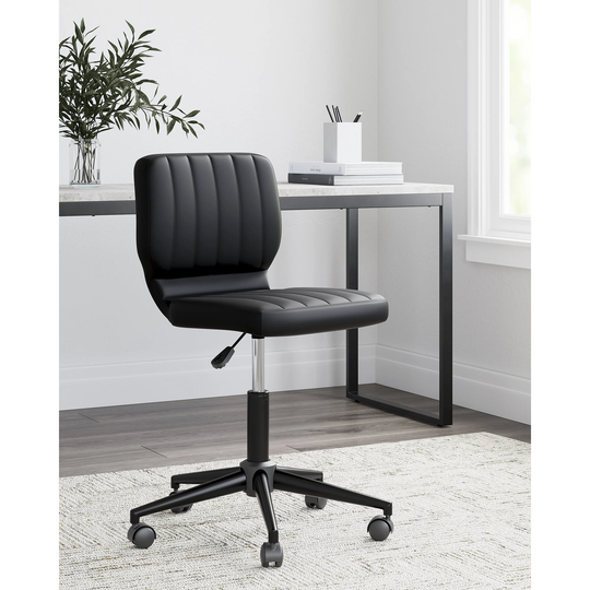 Beauenali Black Faux Leather Home Office Desk Chair