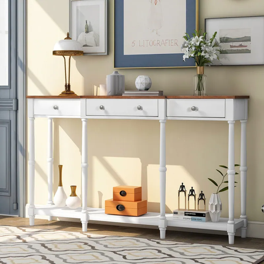 Wooden Console Table, Classic Entryway Table with Shelf and Drawers