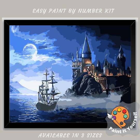 Diy Paint By Number Kit For Adults, Magic Castle, Blue Night & Moon Sky, Easy Beginner's Acrylic Painting Wall Art Gift