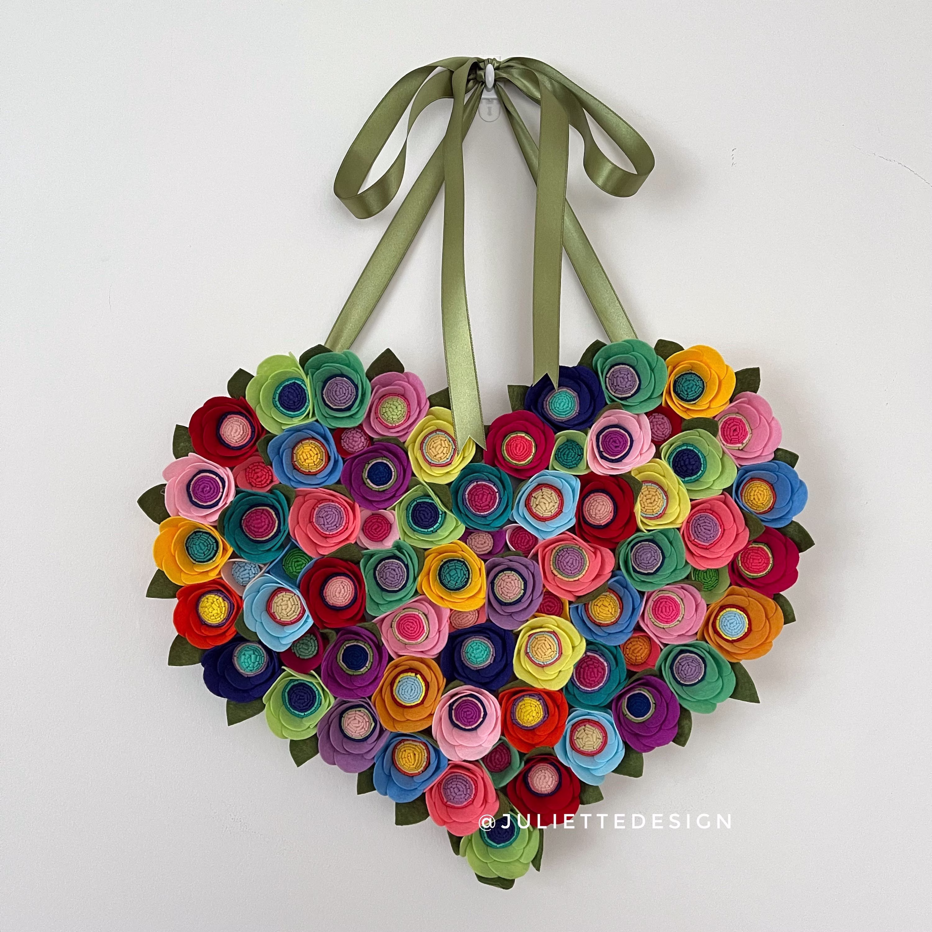 Colorful Heart Wreath For Valentine's Day, Day Wreath, Felt Wood Romantic