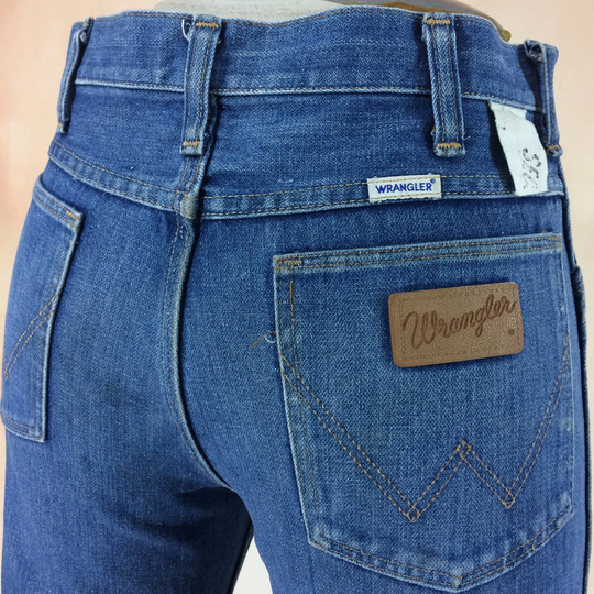 Size 31 Vintage 70S Wrangler Western Wide Leg Jeans High Waisted Tall Denim Rodeo Riders Bootcut Flared Made in Usa