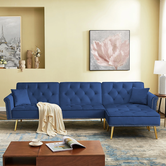 3-Seater Sofa Velvet Convertible Folding Sleeper Recliner Sectional Sofa Bed