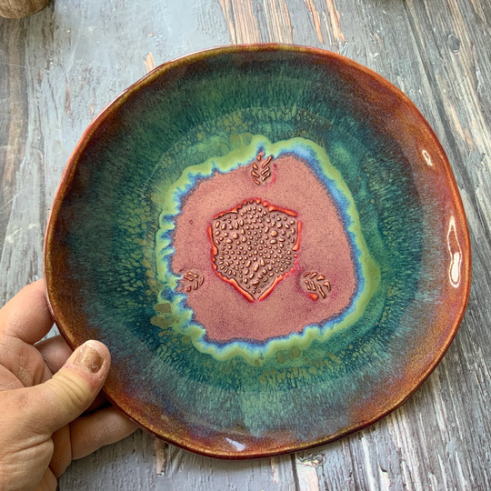 Colorful Shallow Porcelain Bowl, Beautiful Ceramic Shellieartist, Gift For Her, Kitchen Decor, Pop Of Color, Stamped Bowl