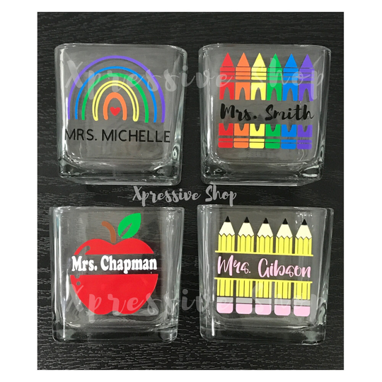 Personalized Teacher Gifts | Crayon Pen Pencil Holder Back To School Gift Glass Desk Organizer Apple Rainbow Office Decor