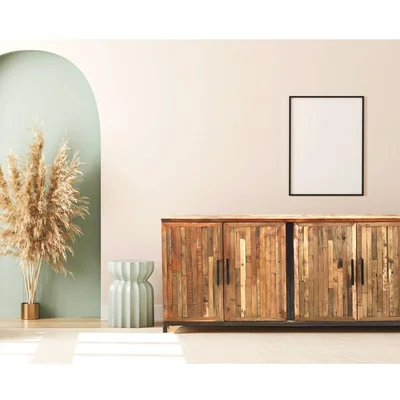 80 Inch Rustic Farmhouse Reclaimed Wood Credenza Sideboard Buffet