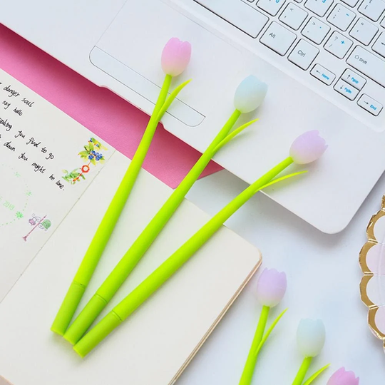 Color Changing Tulip Pens - Black Ink, 0.38mm, Flower Pens, Floral Novelty Cute Stationary, School Supplies, Random