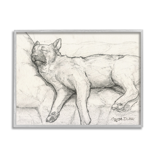 Stupell Industries Tired Dog Sleeping Intricate Graphite Pencil Sketch Framed Wall Art, Design by George Dyachenko - Off-White