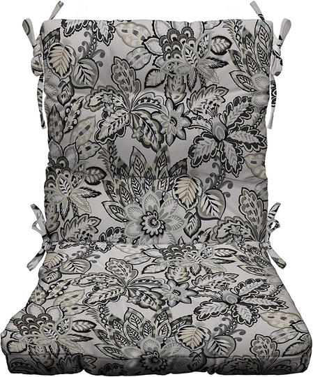 Rsh Décor Indoor Outdoor Tufted High Back Chair Cushion - Copeland Noir Gray Floral