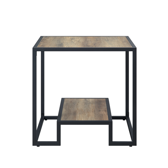 End Table in Rustic Oak & Black Finish KD 2 Storage Shelves Included Metal Frame,End Table