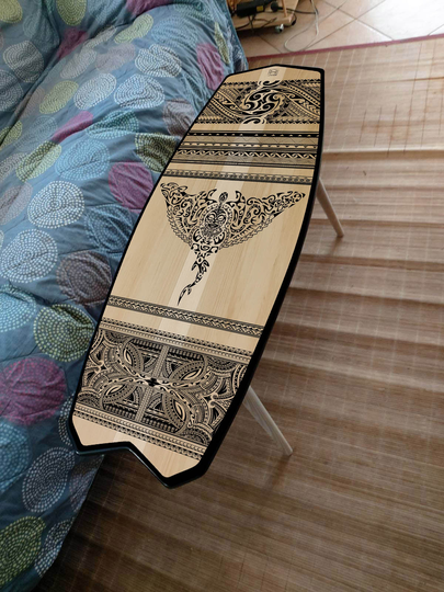 Surfboard Table, Maori, Manta, Surfing Gift, Bar Decor, Beach Art Decor