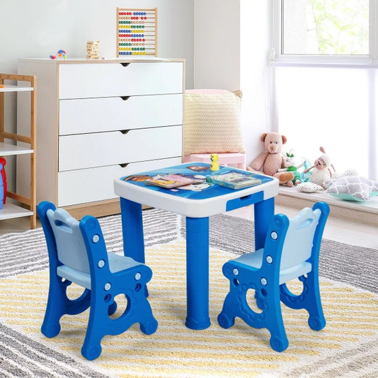 Adjustable Kids Activity Play Table and 2 Chairs Set withStorage Drawer