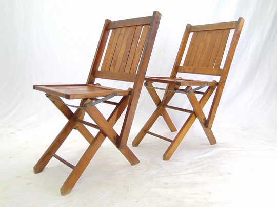 Pair Of Antique Fold Up Masonic Temple Wood Chairs 1930's - More Available