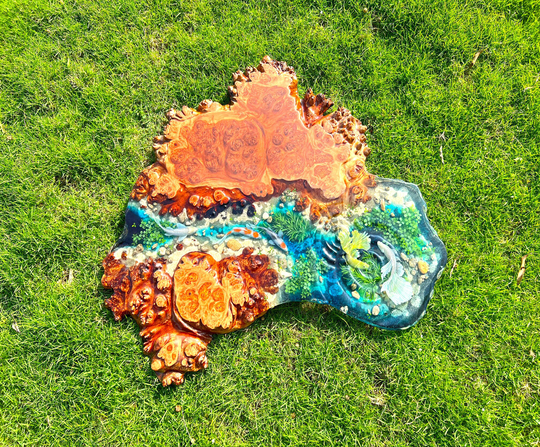 Koi Fish Resin Epoxy Coffee Table, Rectangle Table, Wood Unique