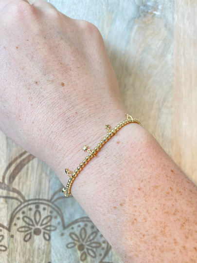 14K Gold Mini Star Charms Beaded Bracelet - Stretch Charm