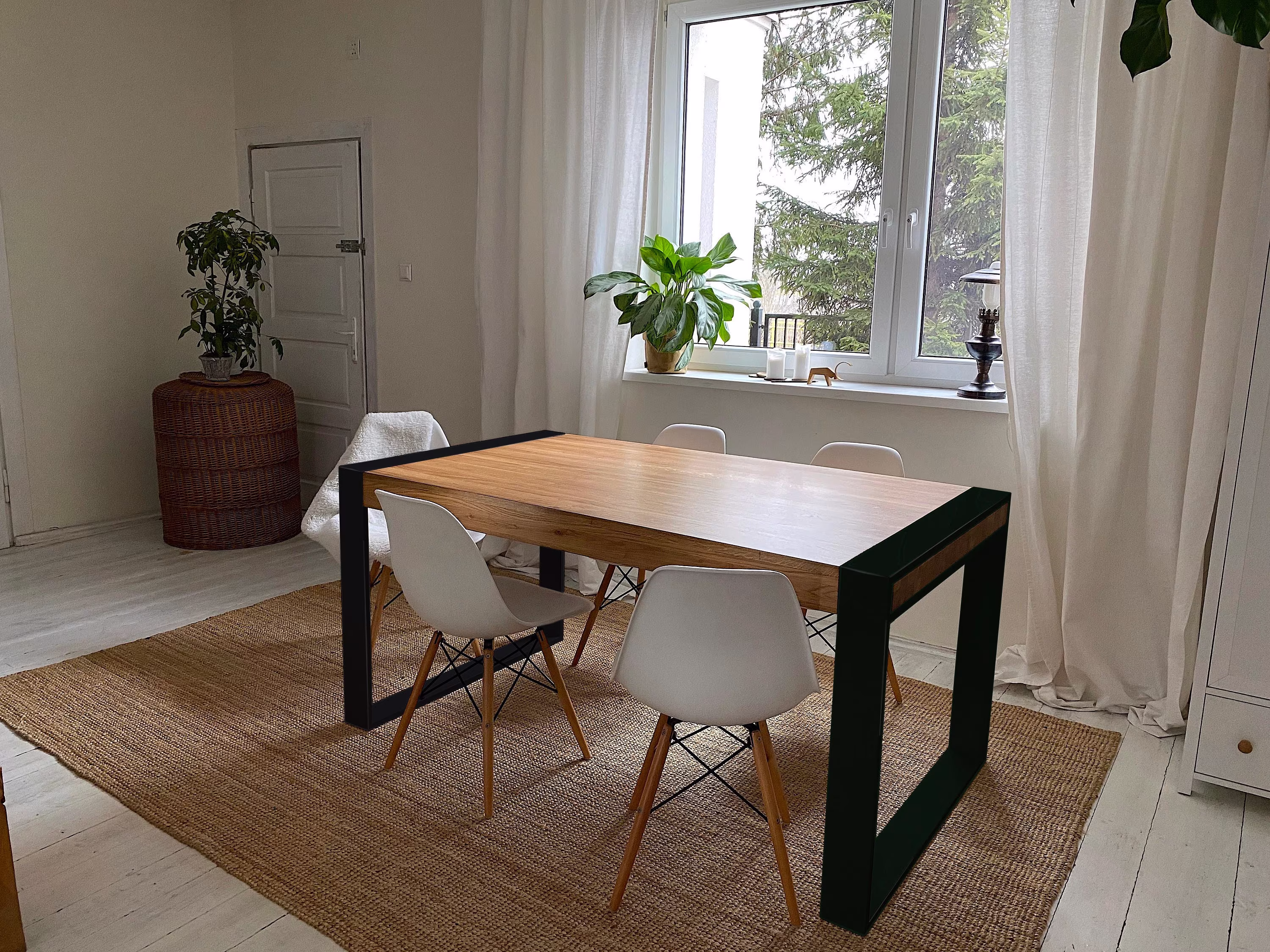 Black Cliff Extendable Dining Table, Modern Black Extending Butterfly Mechanism, Solid Oiled Oak Wood, For 10-12 People