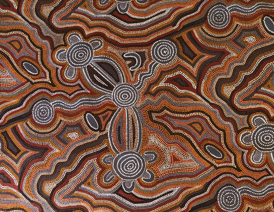 Aboriginal Desert Path Mother Earth Brown Abstract Quilting Cotton Fabric By 1/2 Yard Or Fat Quarter, Australian Indigenous Art