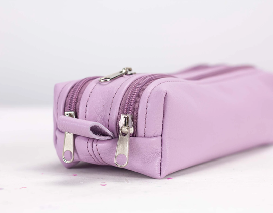 2Rec Slim Case - Lilac Leather Pencils Case, Makeup Bag Rectangular Accessory Purse Glasses Markers Zipper Pouch
