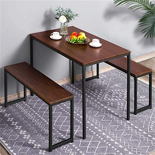 3 Pieces Dining Table Set for 4 Kitchen Table with 2 Benches Dining Table