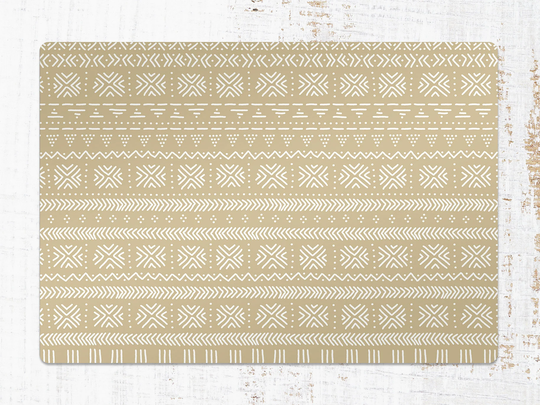 Regular Yellow Shape Chair Mat, Beige Splat White Vinyl Floor Ikat Protective Office Decor, Decorative Gift Idea
