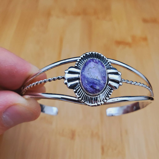 Big Concho Purple Charoite Bracelet Cuff | Sterling Silver Southwest Dainty