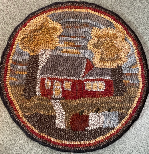 Rug Hooking Pattern "Autumn Cottage" Chair Pad, On Monks Cloth Or Primitive Linen, Hooked Table Mat, Fall Rug, Cottage P180