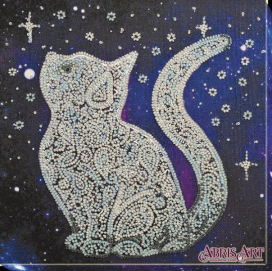 Diy Bead Embroidery Kit On Art Canvas "star Cat", Gift. Size 7.9"×7.9" | 20x20 cm | Abris