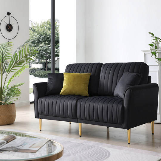 Velvet 2-Seater Sofa, Upholstered Sofa for Small Spaces