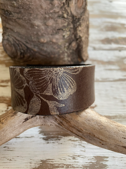 Distressed Leather Cuff-Create Your Own - Leather-Word Cuff-Gold Shimmer Florals