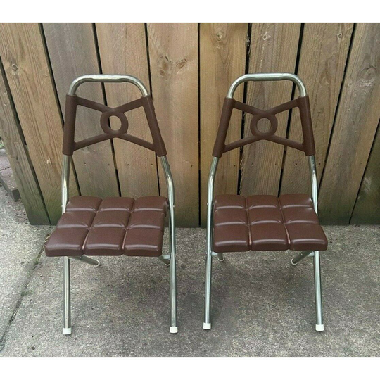 Kidee Krome Set 2 Chairs Art Deco Brown Chrome Plascor Company 1960S Retro