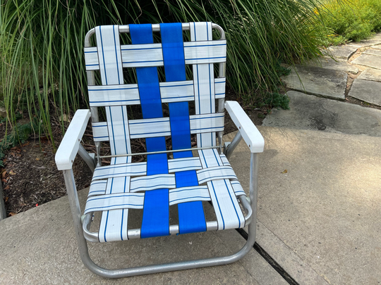 Aluminum Mesh Woven Beach Chair Multi Royal Blue Retro Low Sand