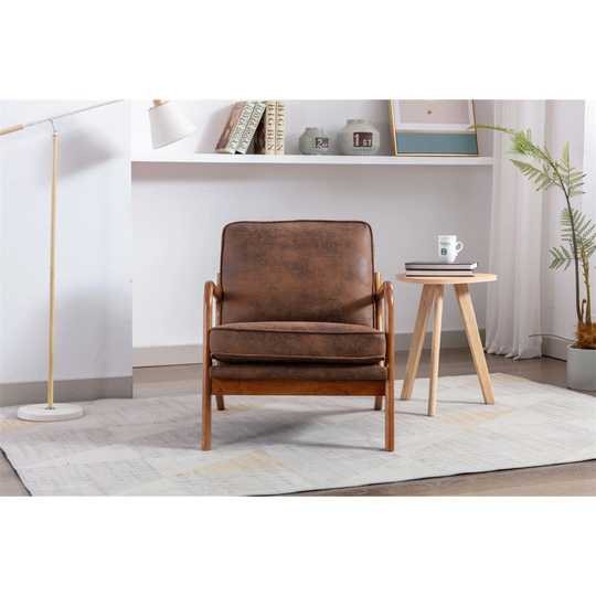 Lounge Arm Chair, Mid Century Modern Accent Chair, Wood Frame Armchair for Living Room, Bedroom, Coffee Microfiber