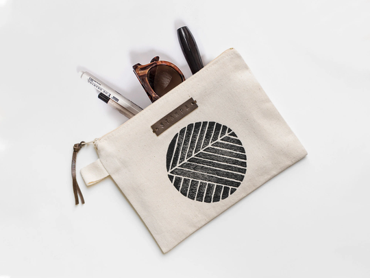 Geometric Zipper Jewelry Pouch, Pencil Case, Purse, Cosmetic Bag With Handmade Print