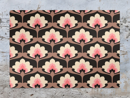 Retro Floral Chair Mat, Brown Vinyl Floor Beige Protective Art Deco Splat Office Decor, Decorative Comfort Mat