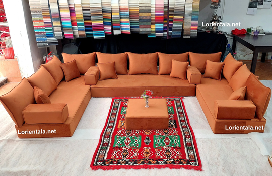 U Shaped 8'' Thick Amber Color Sofa Modern Living Room Oriental Floor Seating Turkish Home Decor Cushions Rug Floor Couch Moroccan Furniture