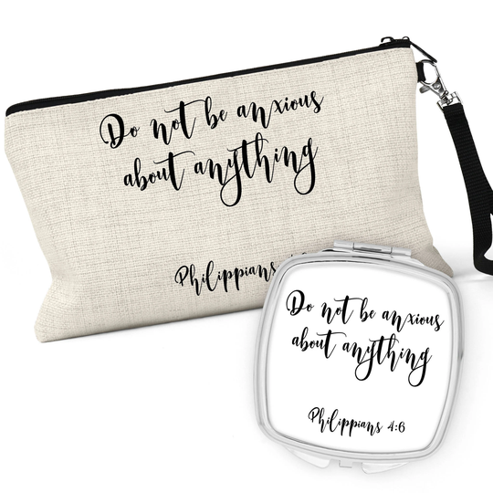 Philippians 46 Cosmetic Bag, Christian Do Not Be Anxious Makeup Case, Pencil Compact Mirror, C-Scr021