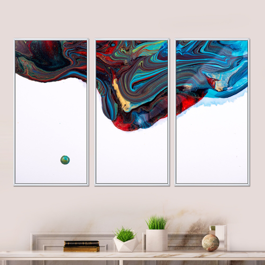 Designart 'Multi Color Abstract Acrylic Paint Mix' Abstract Framed Wall Art Set of 3 - 4 Colors of Frames