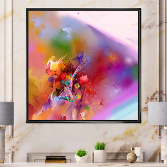 Designart 'Abstract Floral Oil Color Painting' Traditional Framed Canvas Wall Art