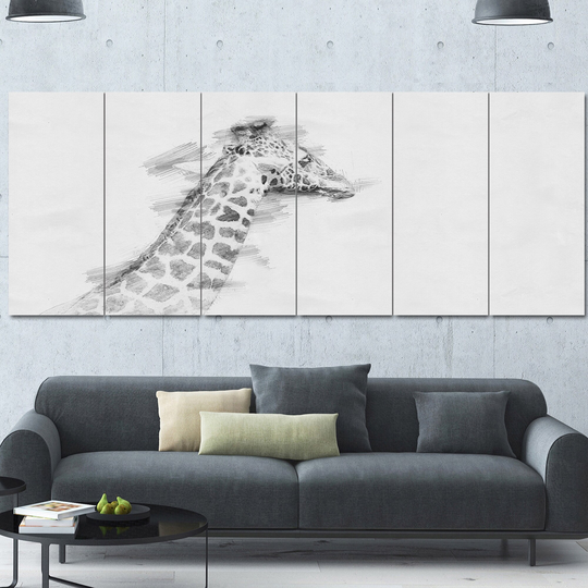 Designart 'Giraffe in Black And White Pencil Sketch' Sketch Animals Print on Wrapped Canvas set on Wrapped Canvas set