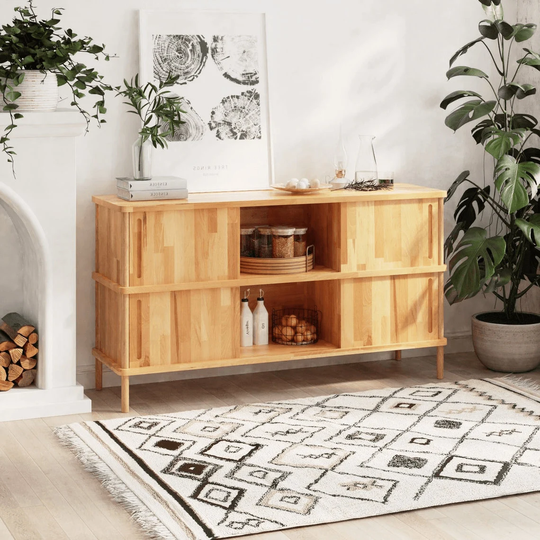 Natural Wood Sideboard Buffet Console With Cabinets, Living Room Credenza 2 Shelves, Entryway Table, Home &
