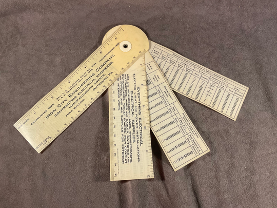 Vintage 6 1/2 Inch Plastic Advertising Ruler & Calculator - Iron City Engineering Co. Pittsburg, Pa Electrical Information