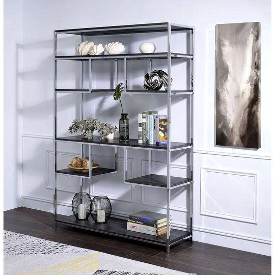 Vonara Bookshelf Rustic Gray Oak Chrome 92657