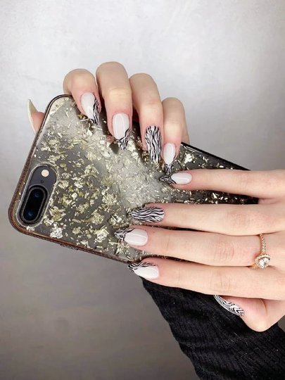 Zebra Nails Press On Kit Animal Print White Tiger Glue Swirl Press Toenail Ons Acrylic Stiletto
