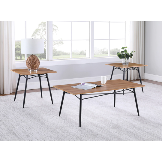 Light Brown and Black 3-piece Wooden Top Occasional Table Set
