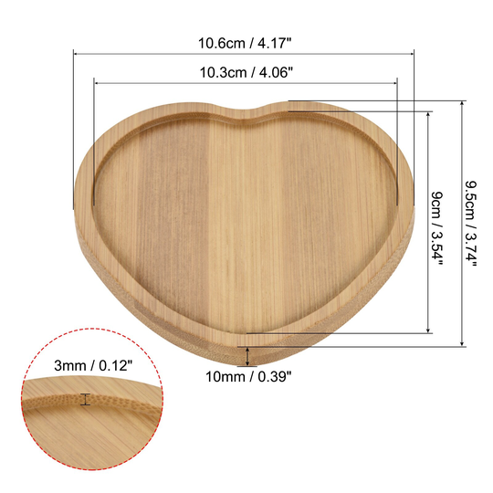 Plant Pot Saucer, 8 Pack Bamboo Heart-Shaped Flower Drip Tray Indoors - Natural Wooden Color
