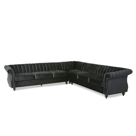 Sunbury Modern Glam Velvet Channel Stitch Sectional Sofa Set by Christopher Knight Home