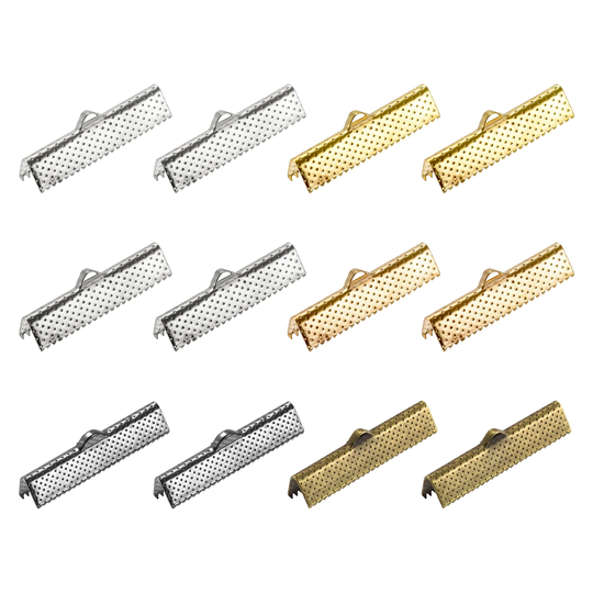 60Pcs Ribbon Crimp Clamp Ends 30mm Cord End Clasp for DIY Craft 6 Colors - 6 Assorted Colors