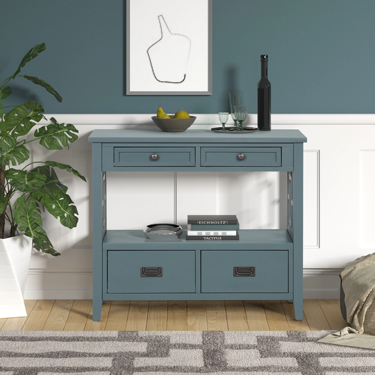 Farmhouse Pine Wood Console Table Entry Sofa Table with 4 Drawers