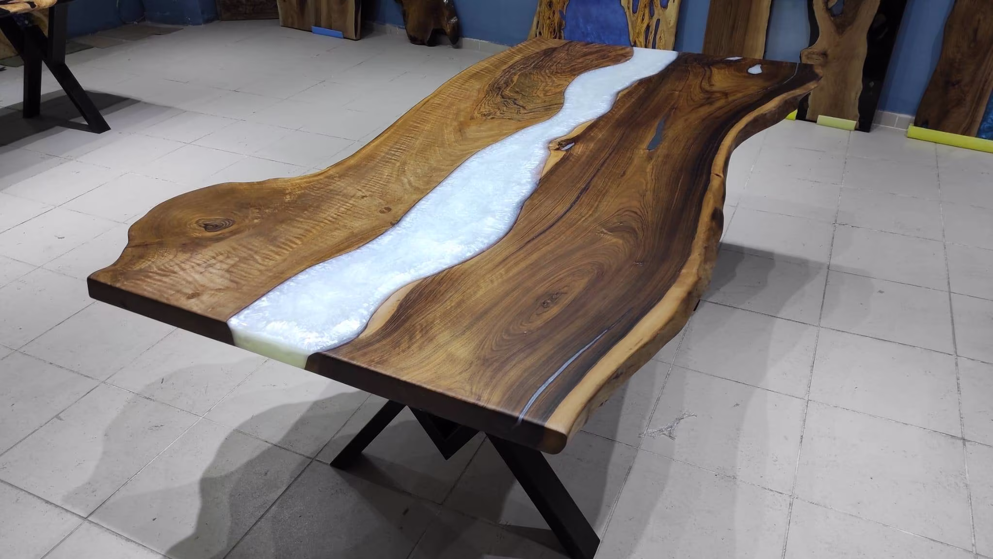 Luxury White Epoxy Walnut Table | Dining Resin Coffee %100 Handmade