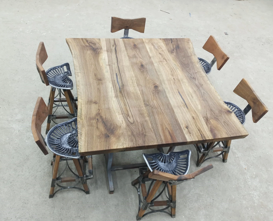 Live Edge Dining Table, Square Coffee Large Metal Base